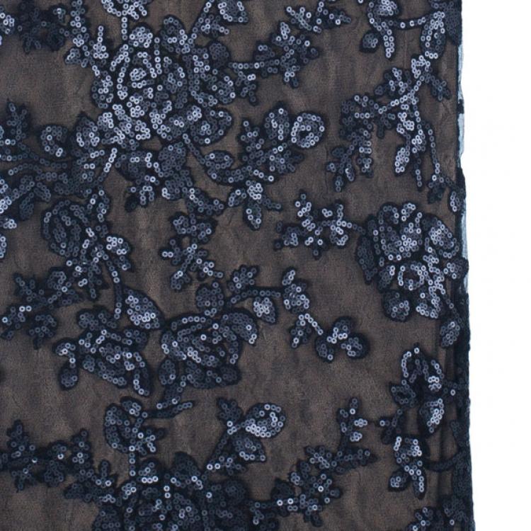 Pre Owned Tadashi Shoji Black Lace Fitted Gown L