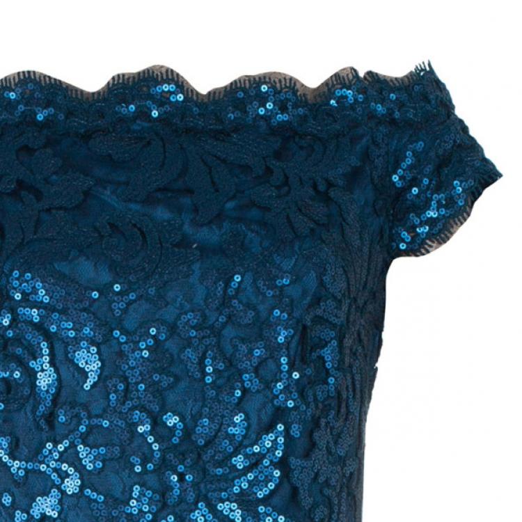 Pre Owned Tadashi Shoji Teal Sequin Gown M