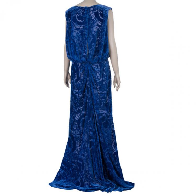 Pre Owned Tadashi Shoji Blue Devore Gown XL