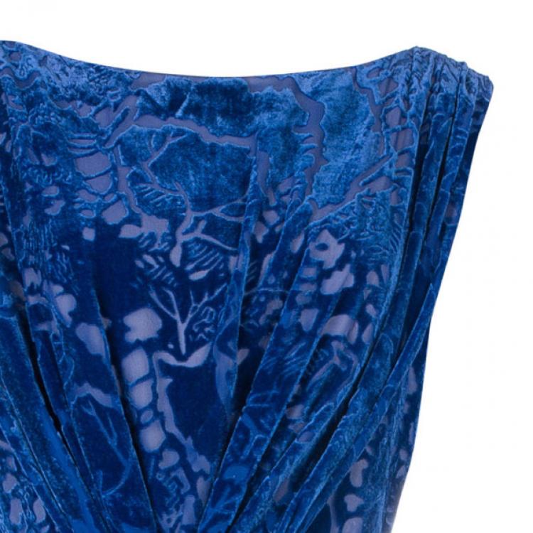 Pre Owned Tadashi Shoji Blue Devore Gown XL