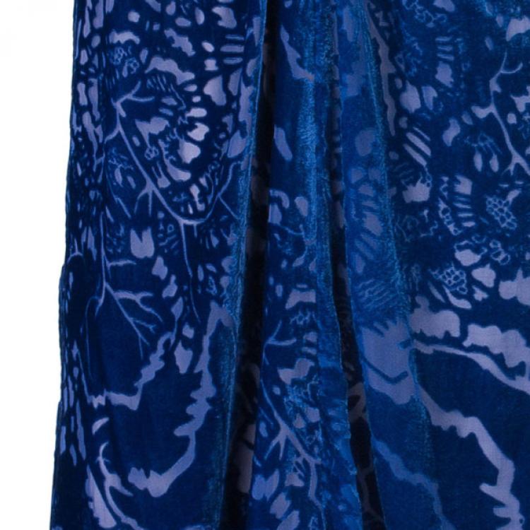 Pre Owned Tadashi Shoji Blue Devore Gown XL