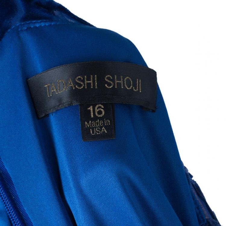 Pre Owned Tadashi Shoji Blue Devore Gown XL