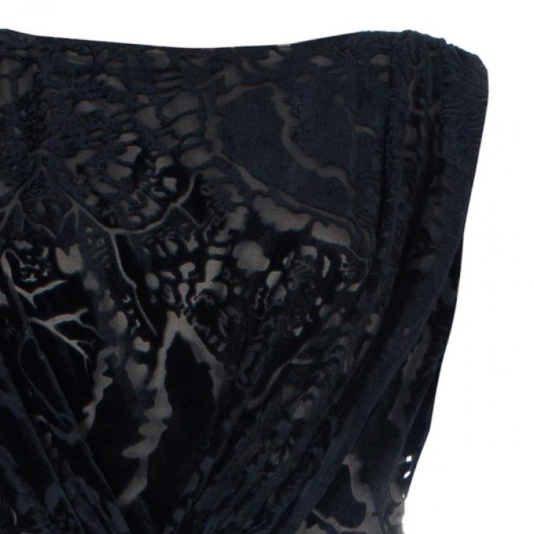 Pre Owned Tadashi Shoji Black Devore Gown M