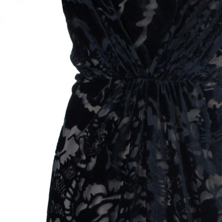 Pre Owned Tadashi Shoji Black Devore Gown M