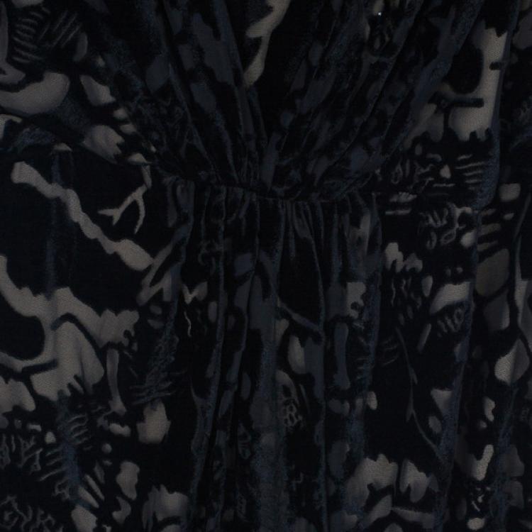 Pre Owned Tadashi Shoji Black Devore Gown M