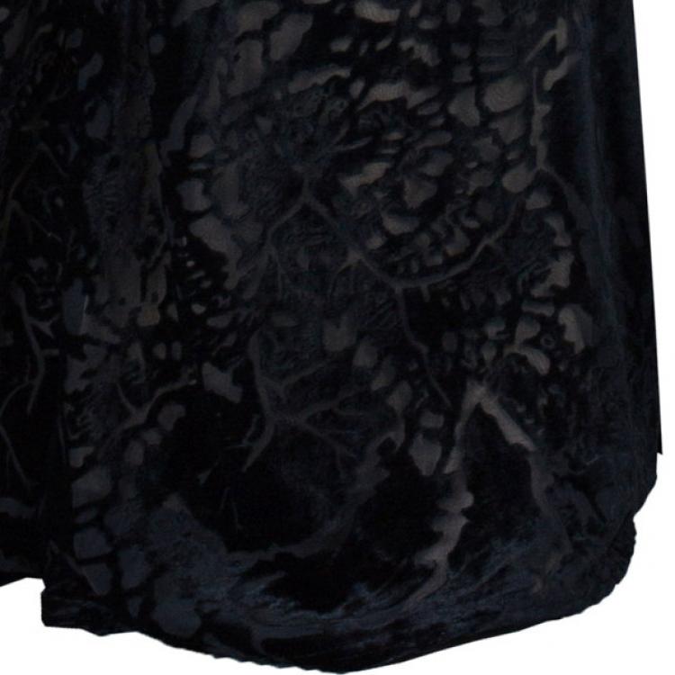 Pre Owned Tadashi Shoji Black Devore Gown M