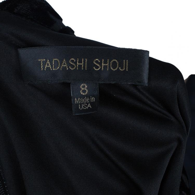 Pre Owned Tadashi Shoji Black Devore Gown M