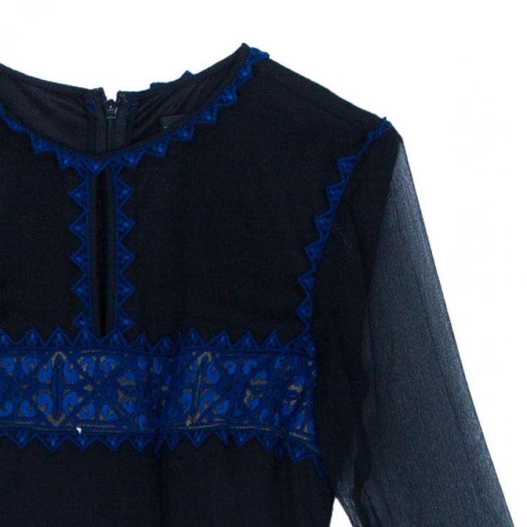 Pre Owned Tadashi Shoji Border Lace Chiffon Gown S