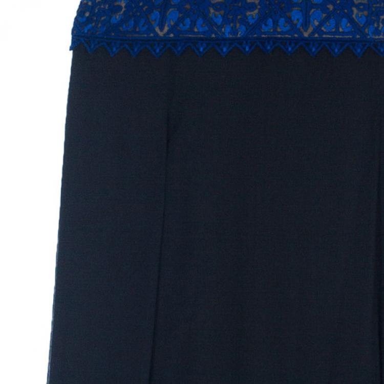 Pre Owned Tadashi Shoji Border Lace Chiffon Gown S