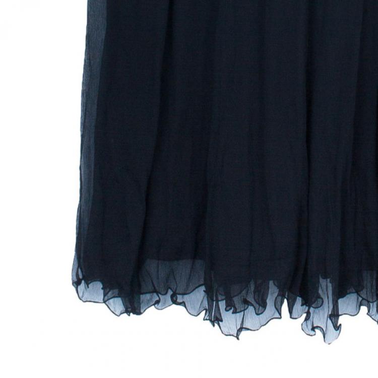 Pre Owned Tadashi Shoji Border Lace Chiffon Gown S