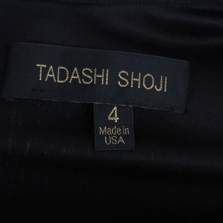 Pre Owned Tadashi Shoji Border Lace Chiffon Gown S