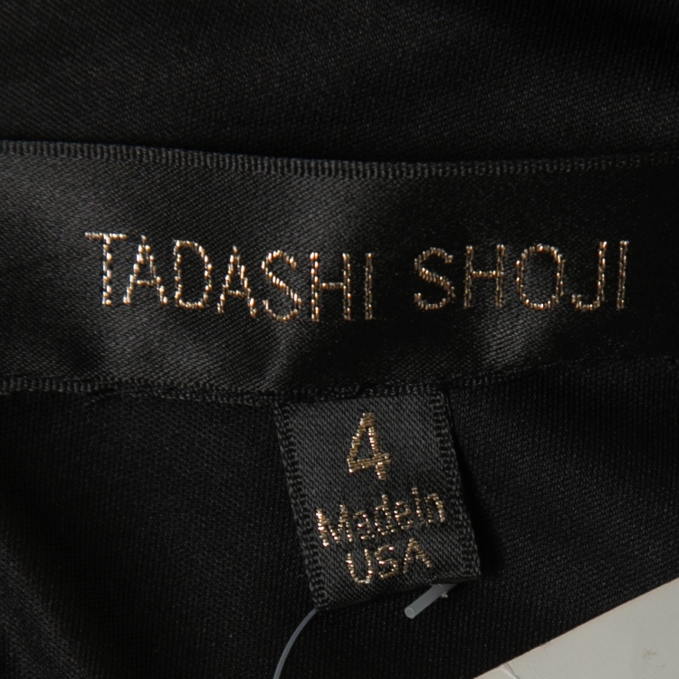 Pre Owned Tadashi Shoji Black Lace Applique Side Panel Detail Embellished Sleeveless Gown S