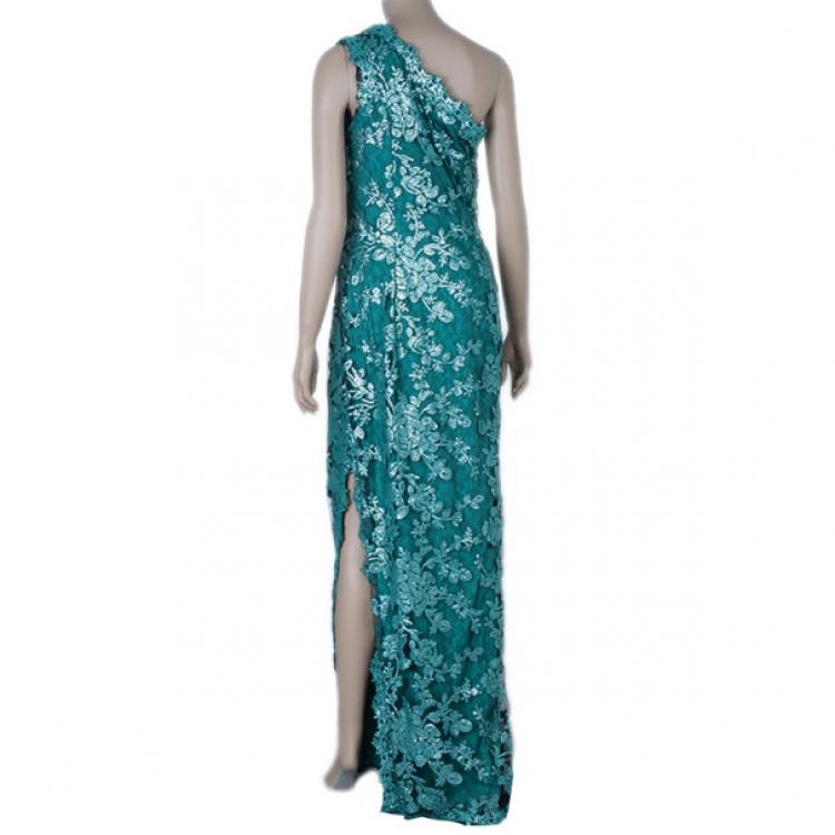 Pre Owned Tadashi Shoji One Shoulder Sequin Gown M