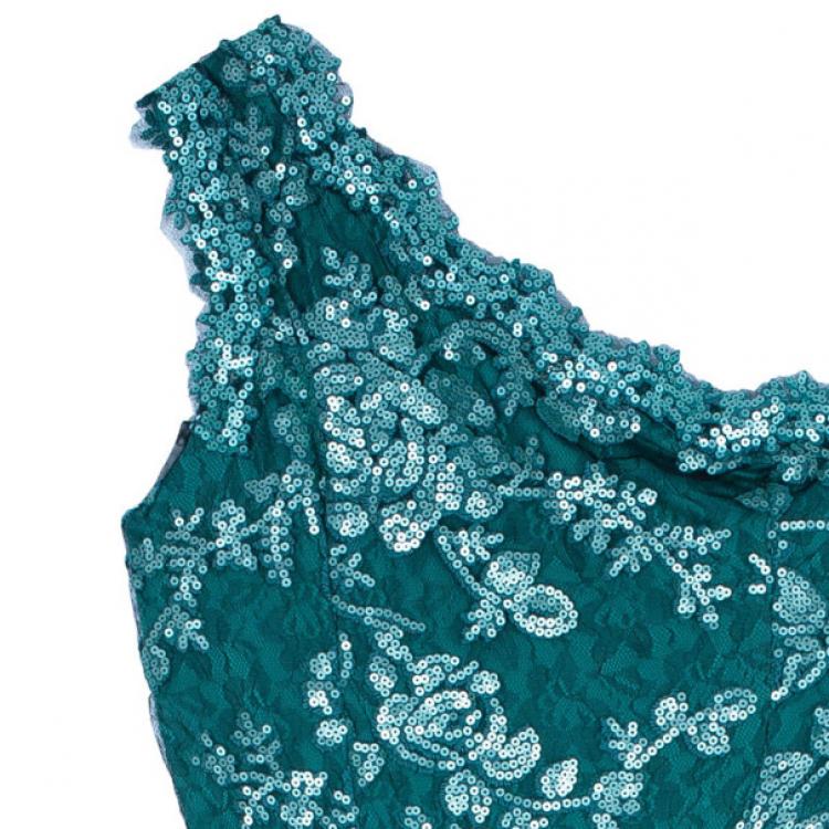 Pre Owned Tadashi Shoji One Shoulder Sequin Gown M