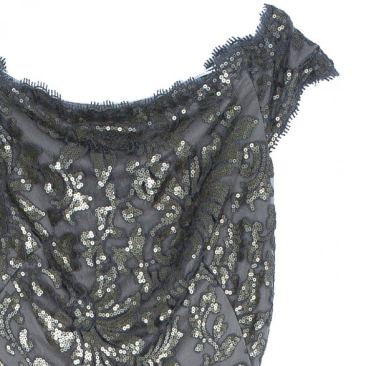 Pre Owned Tadashi Shoji Sequin Embellished Gown M
