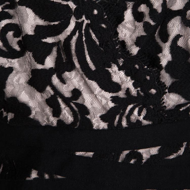 Pre Owned Tadashi Shoji Black And Blush Pink Embroidered Lace Sleeveless Dress M