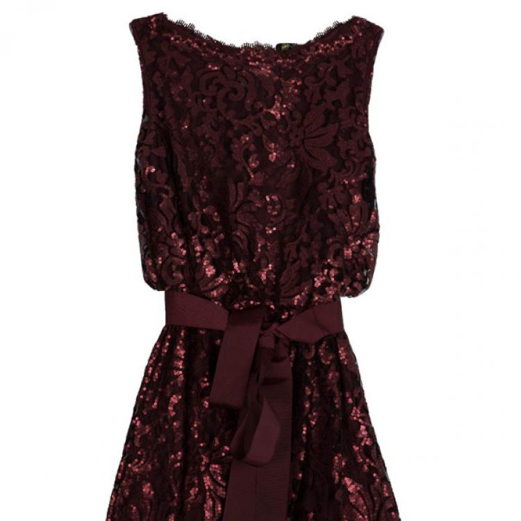 Pre Owned Tadashi Shoji Lace Sequin Gown L