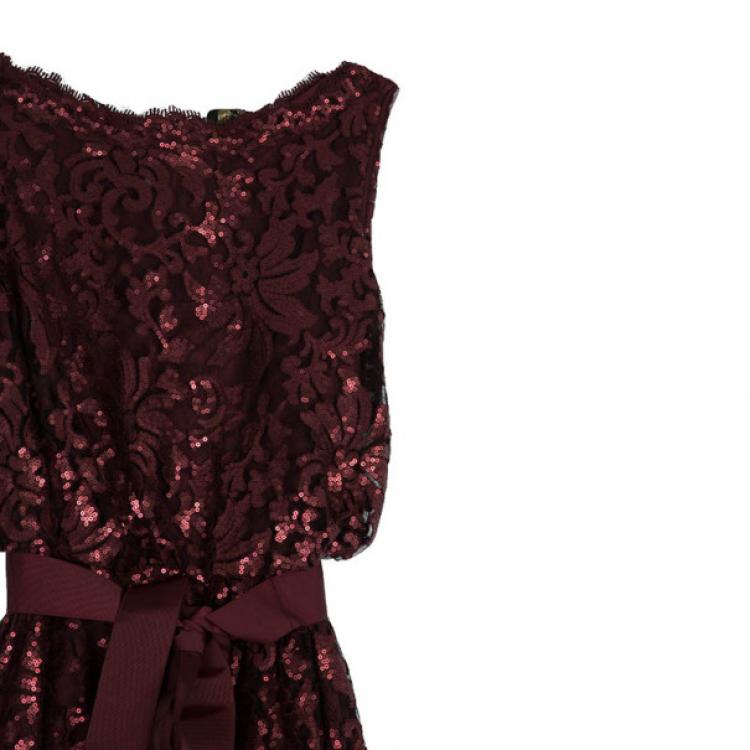 Pre Owned Tadashi Shoji Lace Sequin Gown L