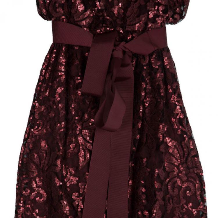 Pre Owned Tadashi Shoji Lace Sequin Gown L