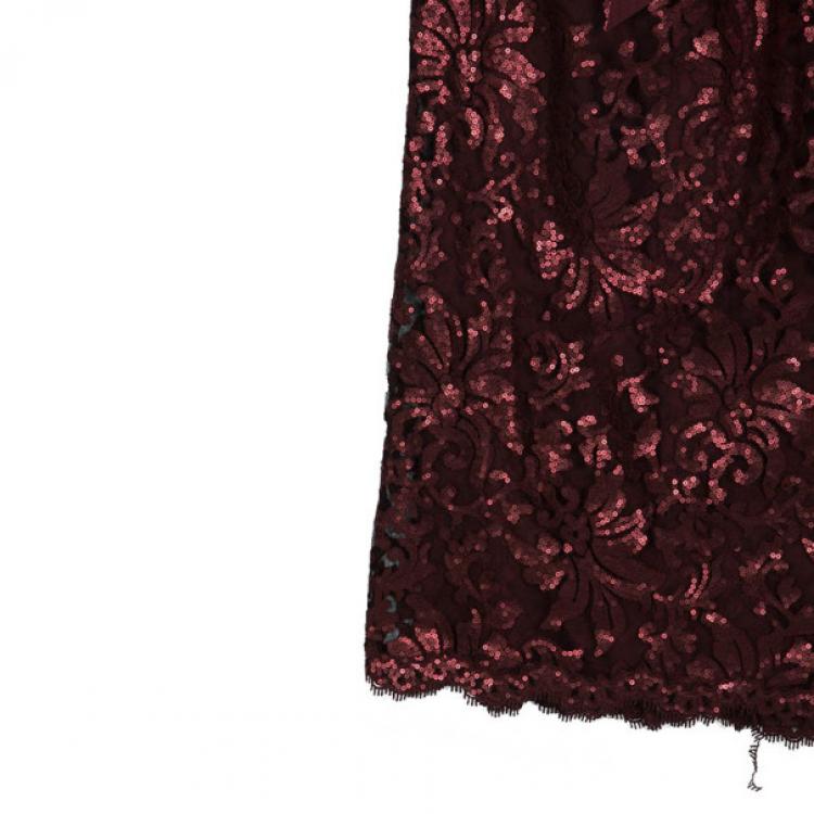 Pre Owned Tadashi Shoji Lace Sequin Gown L