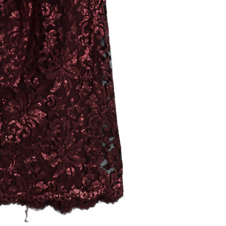 Pre Owned Tadashi Shoji Lace Sequin Gown L