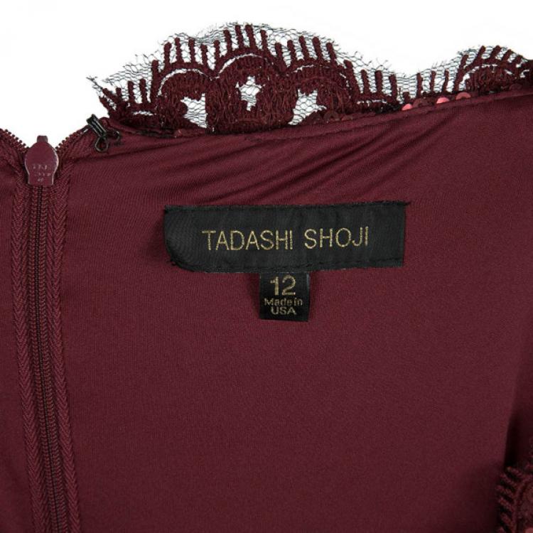 Pre Owned Tadashi Shoji Lace Sequin Gown L