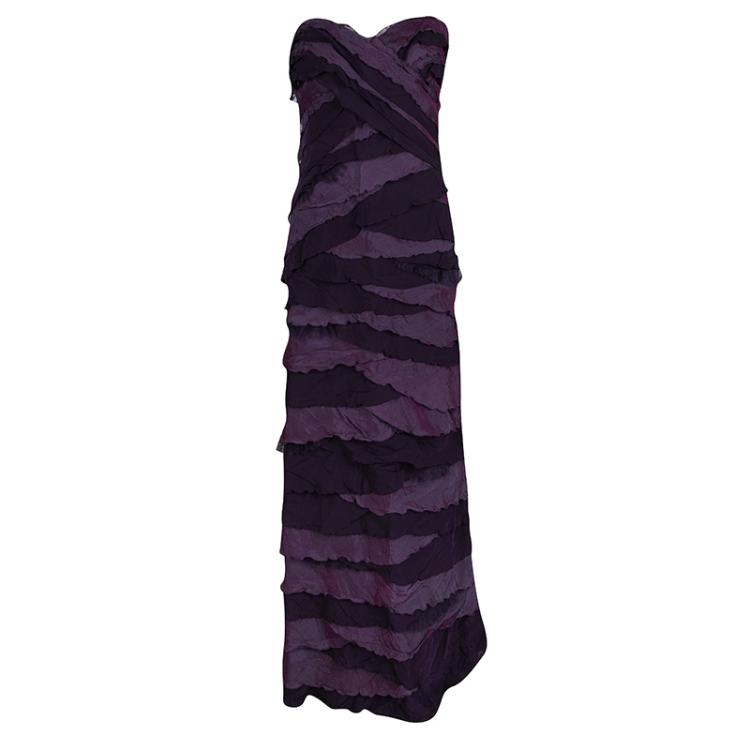 Tadashi Shoji Purple Silk Ruffle Layered Strapless Gown XL Tadashi ...