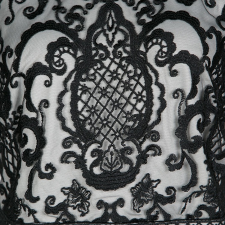 مملوكة مسبقًا Tadashi Shoji Monochrome Embroidered Tulle Crop Top Dress L