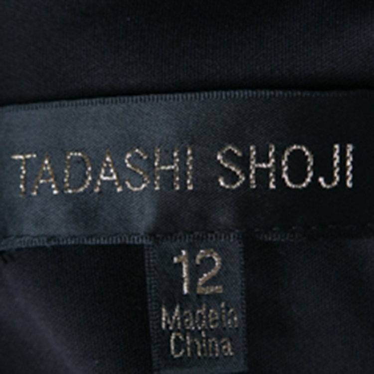 مملوكة مسبقًا Tadashi Shoji Monochrome Embroidered Tulle Crop Top Dress L