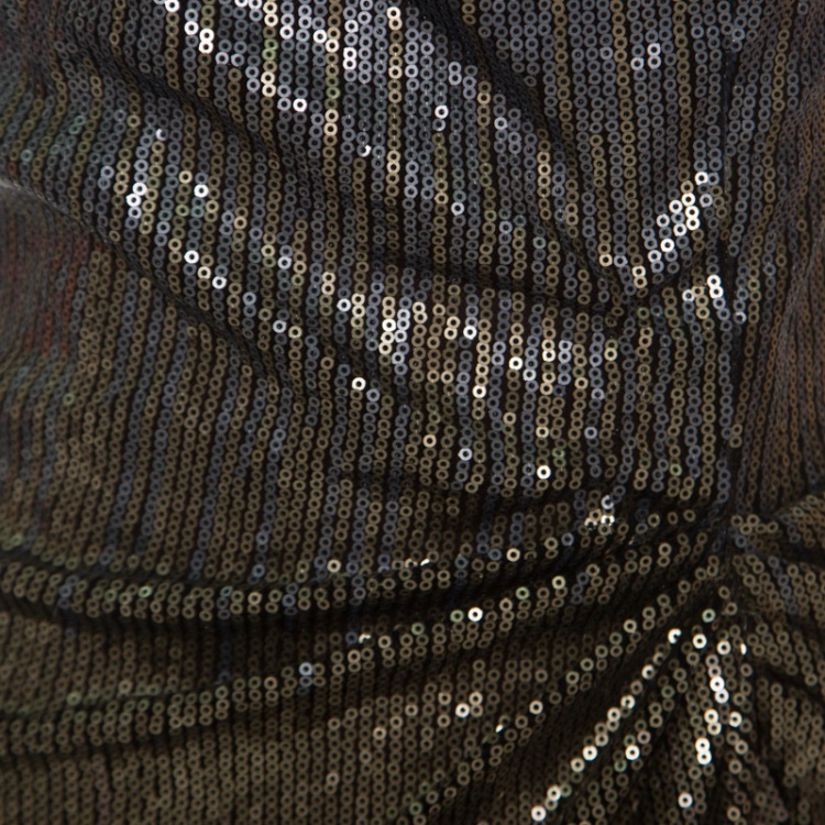 Pre Owned Tadashi Shoji Metallic Sequined Draped Gown M