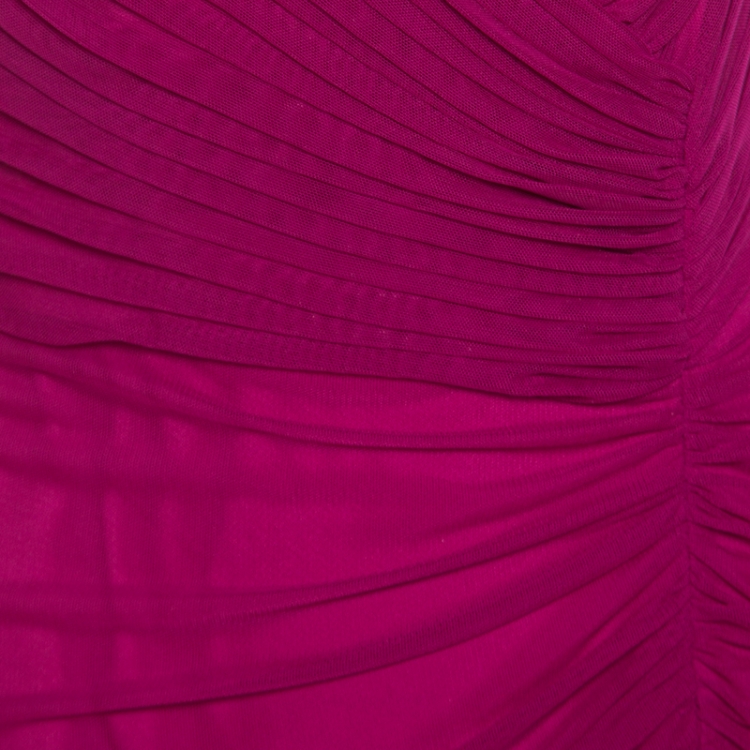 مملوكة مسبقًا Tadashi Shoji Fuschia Off Shoulder Ruched Detail Halter Evening Gown L