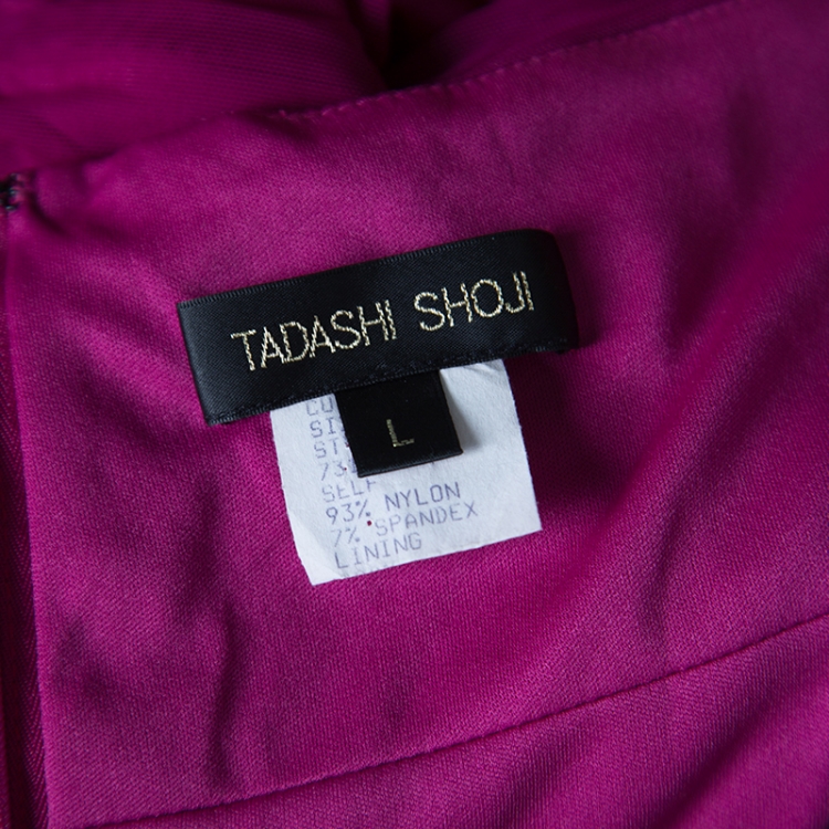 مملوكة مسبقًا Tadashi Shoji Fuschia Off Shoulder Ruched Detail Halter Evening Gown L