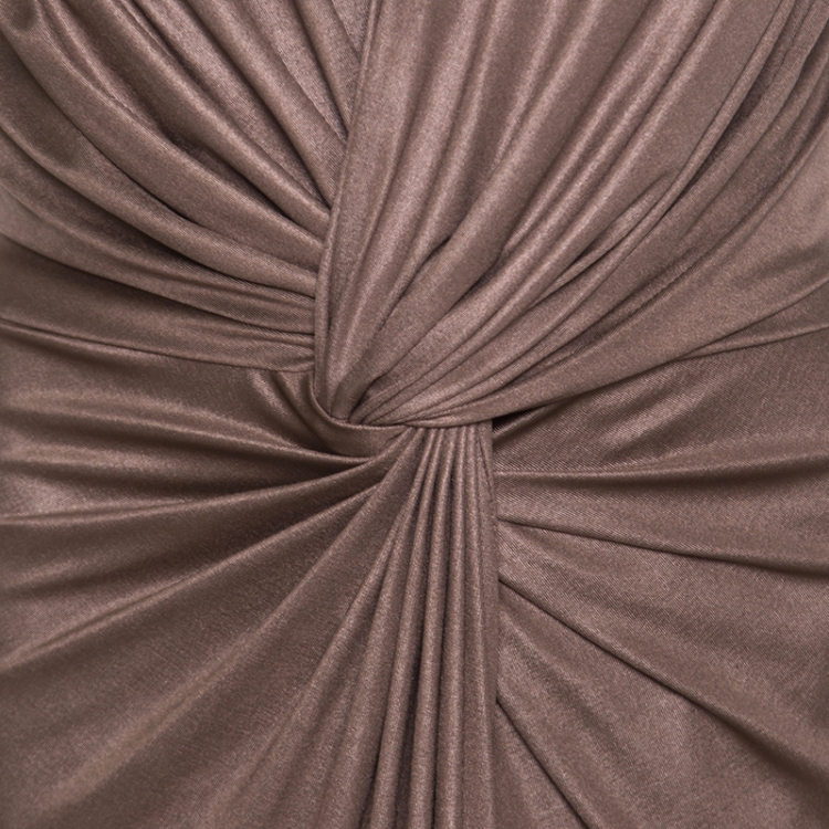 Pre Owned Tadashi Shoji Brown Draped Knit Cutout Back Detail Embellished Gown L