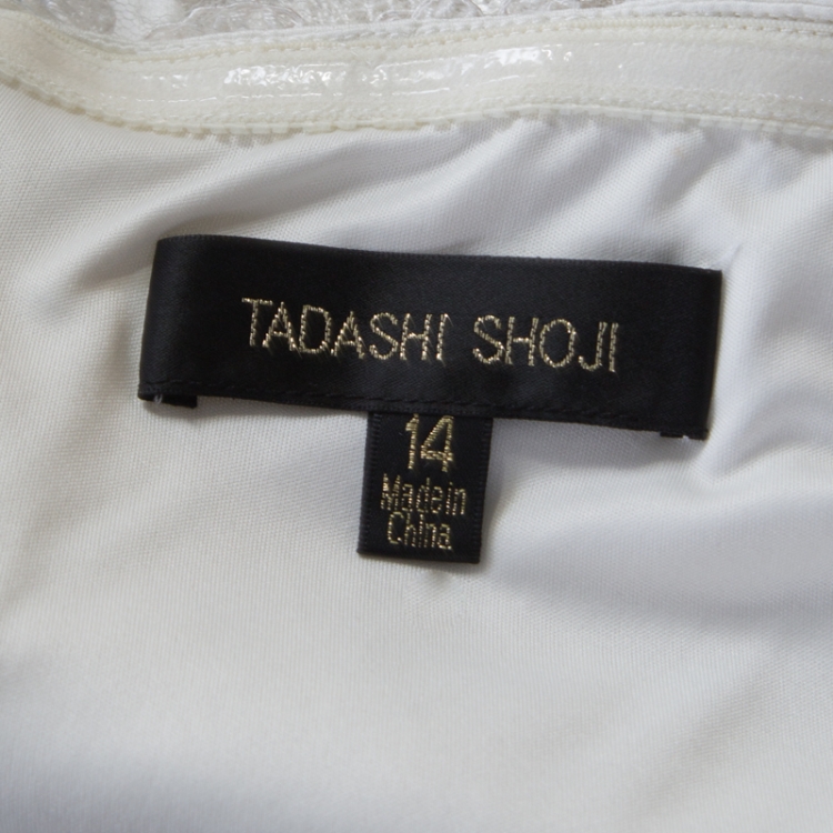 Pre Owned Tadashi Shoji Monochrome Embellished Corded Bodice Detail Iwaki Dress XL