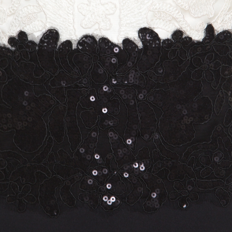 Pre Owned Tadashi Shoji Monochrome Embellished Corded Bodice Detail Iwaki Dress XL