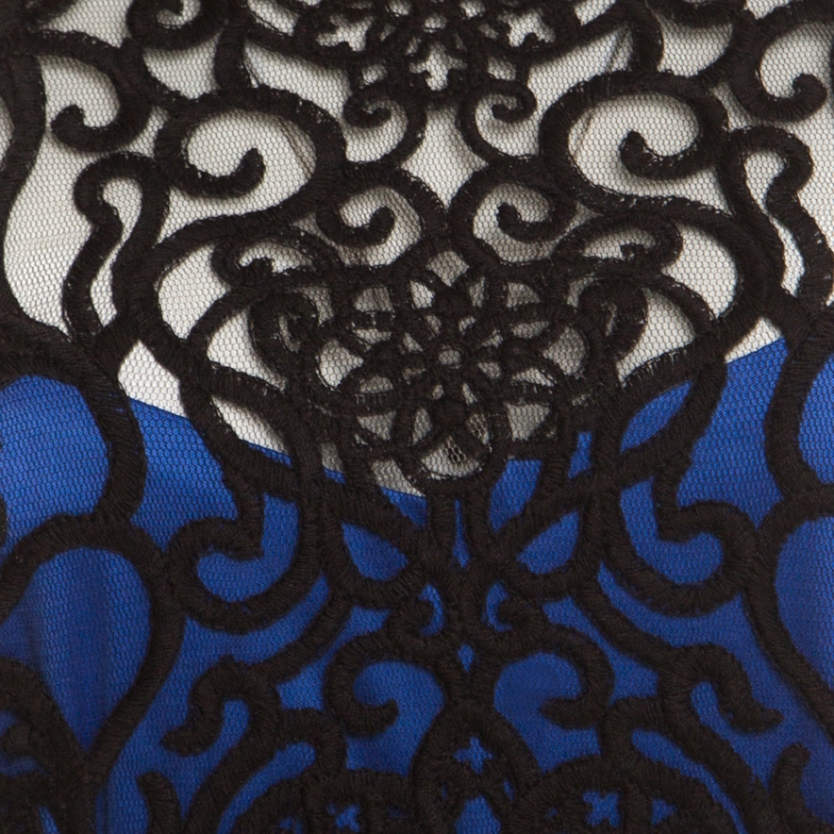 Pre Owned Tadashi Shoji Black Lace Overlay Bateau Neck Sheath Dress XL