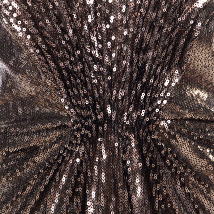 Pre Owned Tadashi Shoji Gold Sequin Gathered Waist Detail Midi Dress M