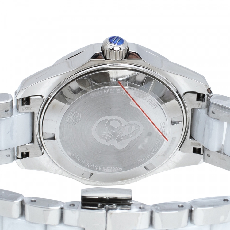Pre Owned TAG Heuer White Ceramic Stainless Steel Aquaracer WAY131D.BA0914 Women's Wristwatch 35 mm