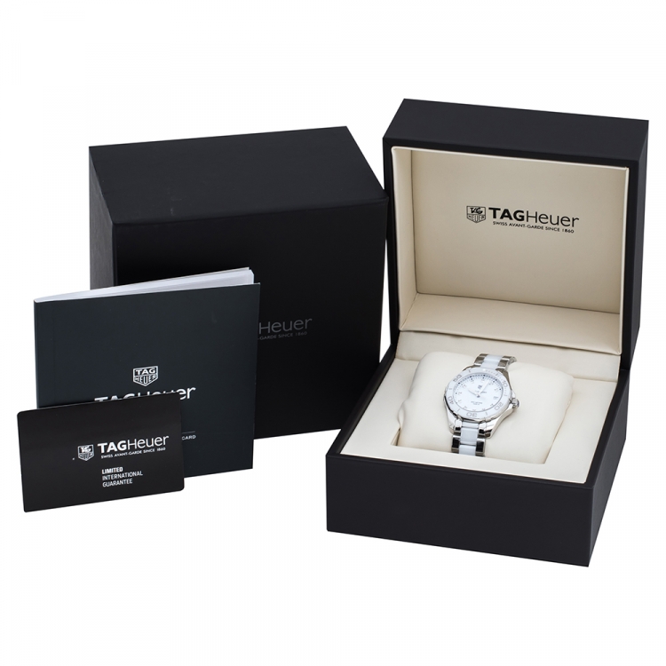 Pre Owned TAG Heuer White Ceramic Stainless Steel Aquaracer WAY131D.BA0914 Women's Wristwatch 35 mm