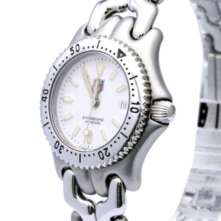 Pre Owned Tag Heuer White Stainless Steel Professional Women's Wristwatch 28MM 