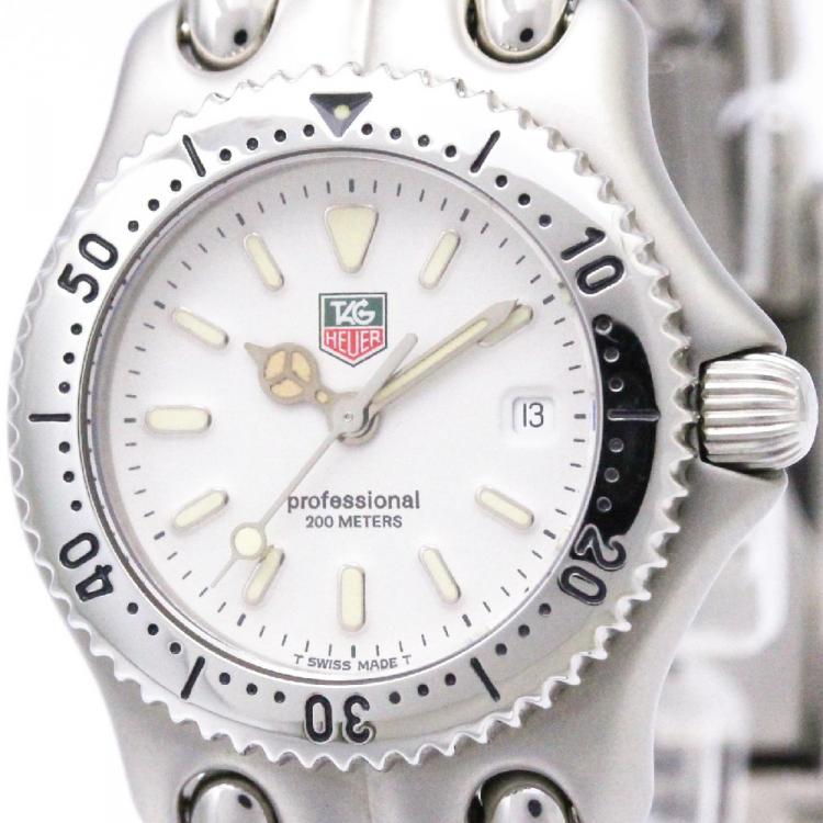 Pre Owned Tag Heuer White Stainless Steel Professional Women's Wristwatch 28MM 