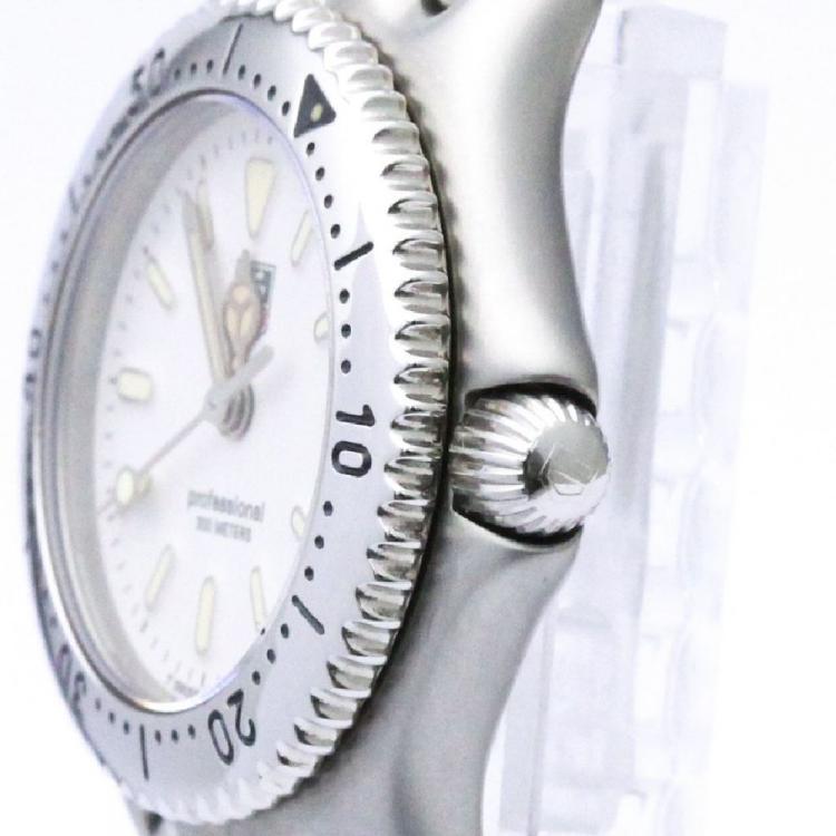 Pre Owned Tag Heuer White Stainless Steel Professional Women's Wristwatch 28MM 