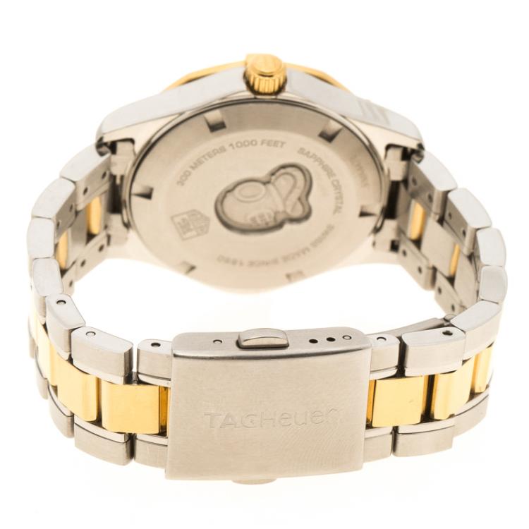 Pre Owned Tag Heuer Mother of Pearl 18K Yellow Gold Plated And Stainless Steel Aquaracer Women's Wristwatch 34 mm