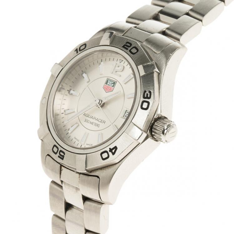 Pre Owned Tag Heuer White Stainless Steel Aquaracer Women's Wristwatch 29MM