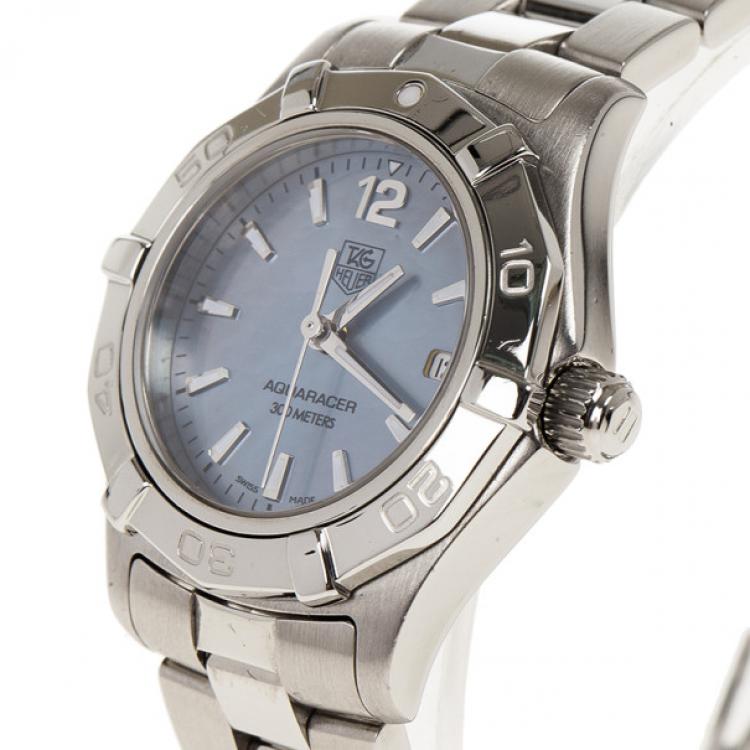 Pre Owned Tag Heuer Blue Stainless Steel Aquaracer Women's Wristwatch 28MM