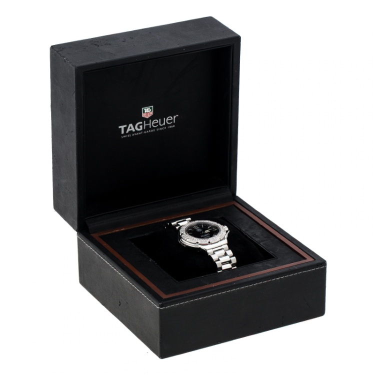 Pre Owned Tag Heuer Black Stainless Steel Diamonds Formula 1 WAC1214-0 Women's Wristwatch 37 mm