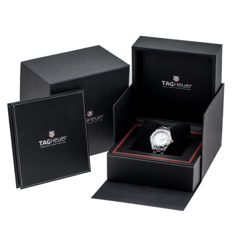 Pre Owned Tag Heuer Mother of Pearl Stainless Steel Diamond Aquaracer WAF1312.BA0817 Women's Wristwatch 33 mm