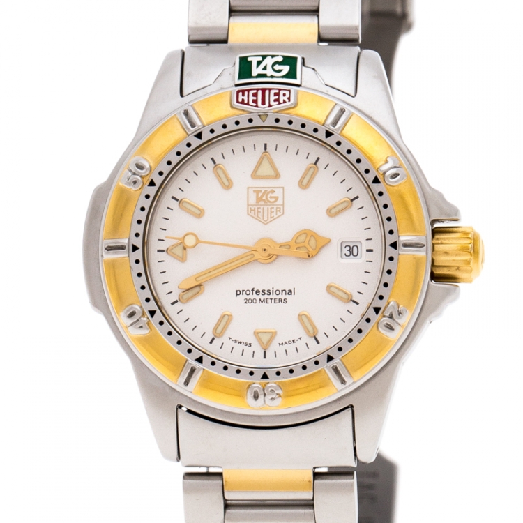 Pre Owned Tag Heuer Silver Gold-Plated Stainless Steel Professional WF1420-O Women's Wristwatch 26 MM
