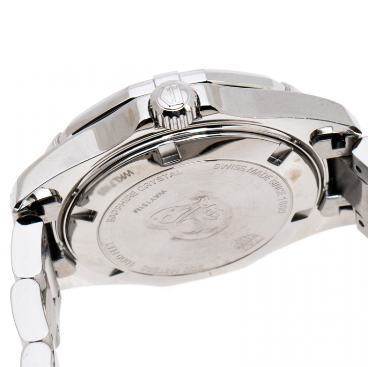 Pre Owned Tag Heuer Black Mother Of Pearl Ceramic Diamonds Aquaracer WAY131M Women's Wristwatch 35 mm