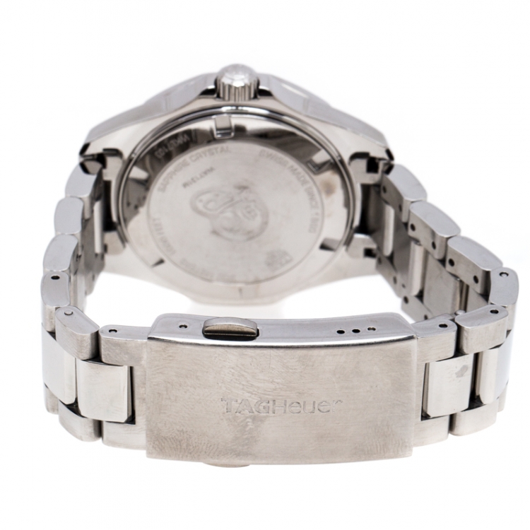 Pre Owned Tag Heuer Black Mother Of Pearl Ceramic Diamonds Aquaracer WAY131M Women's Wristwatch 35 mm